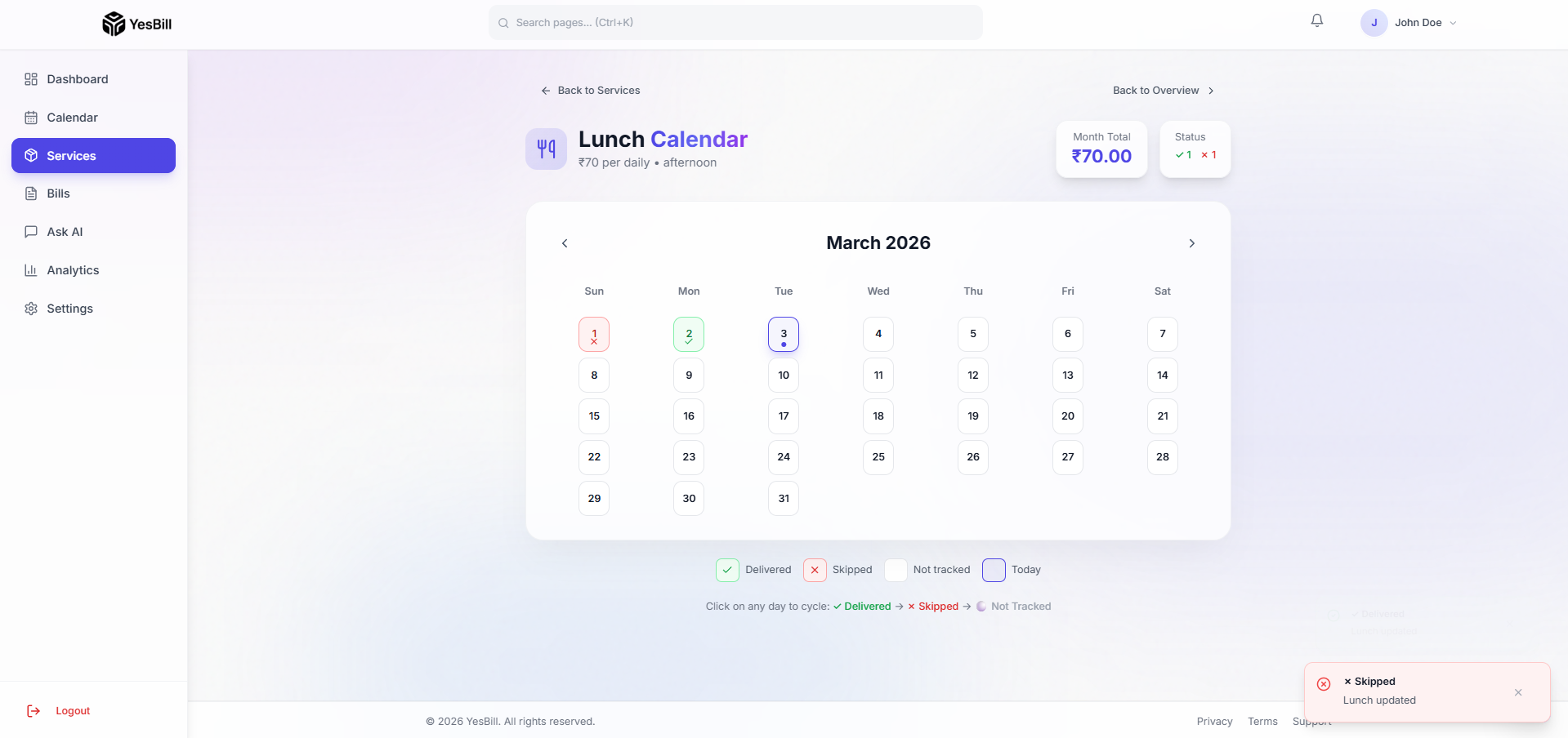 Daily tracking with marks filled